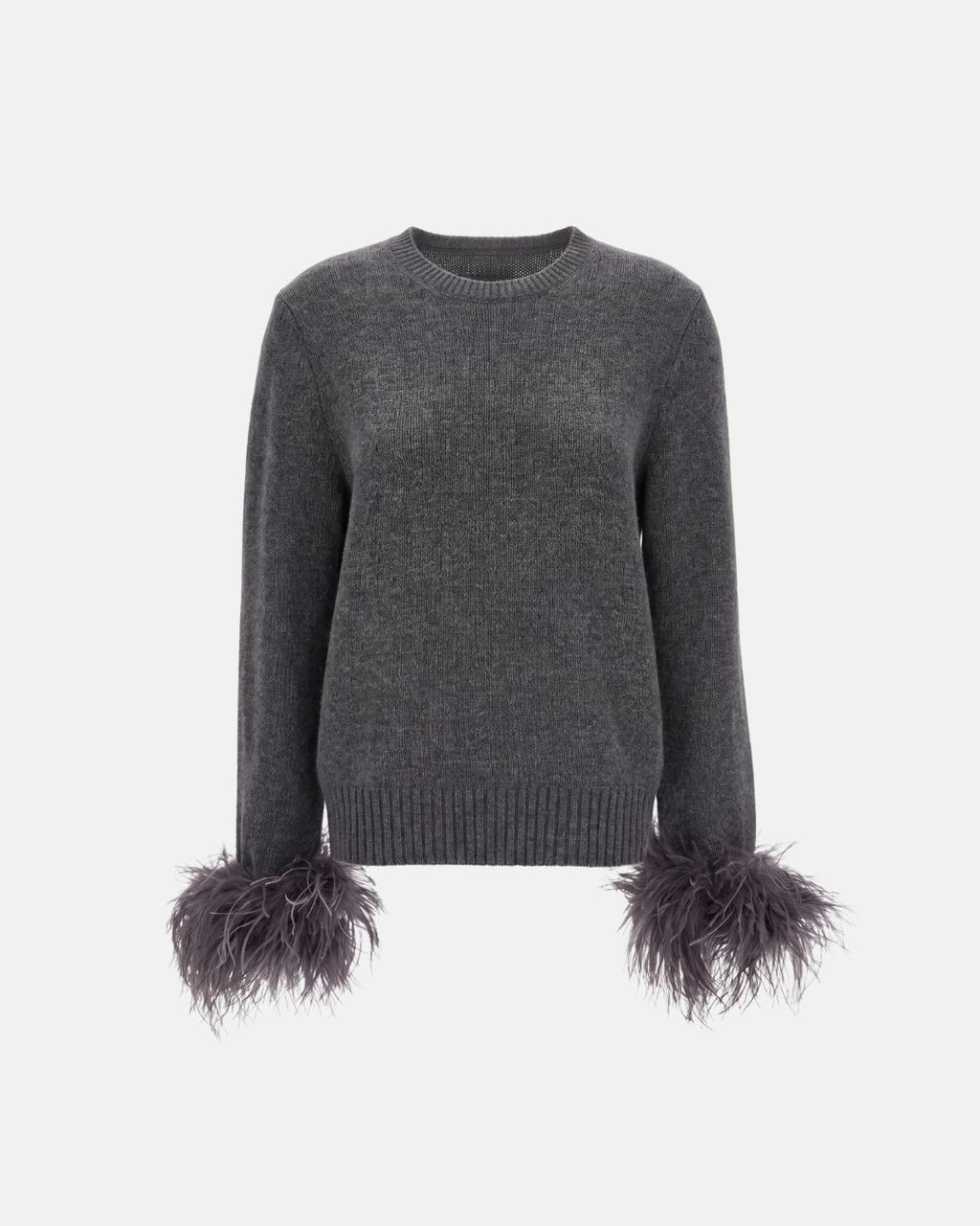 Damenpullover aus 100 % Merinowolle mit abnehmbarem Federbesatz