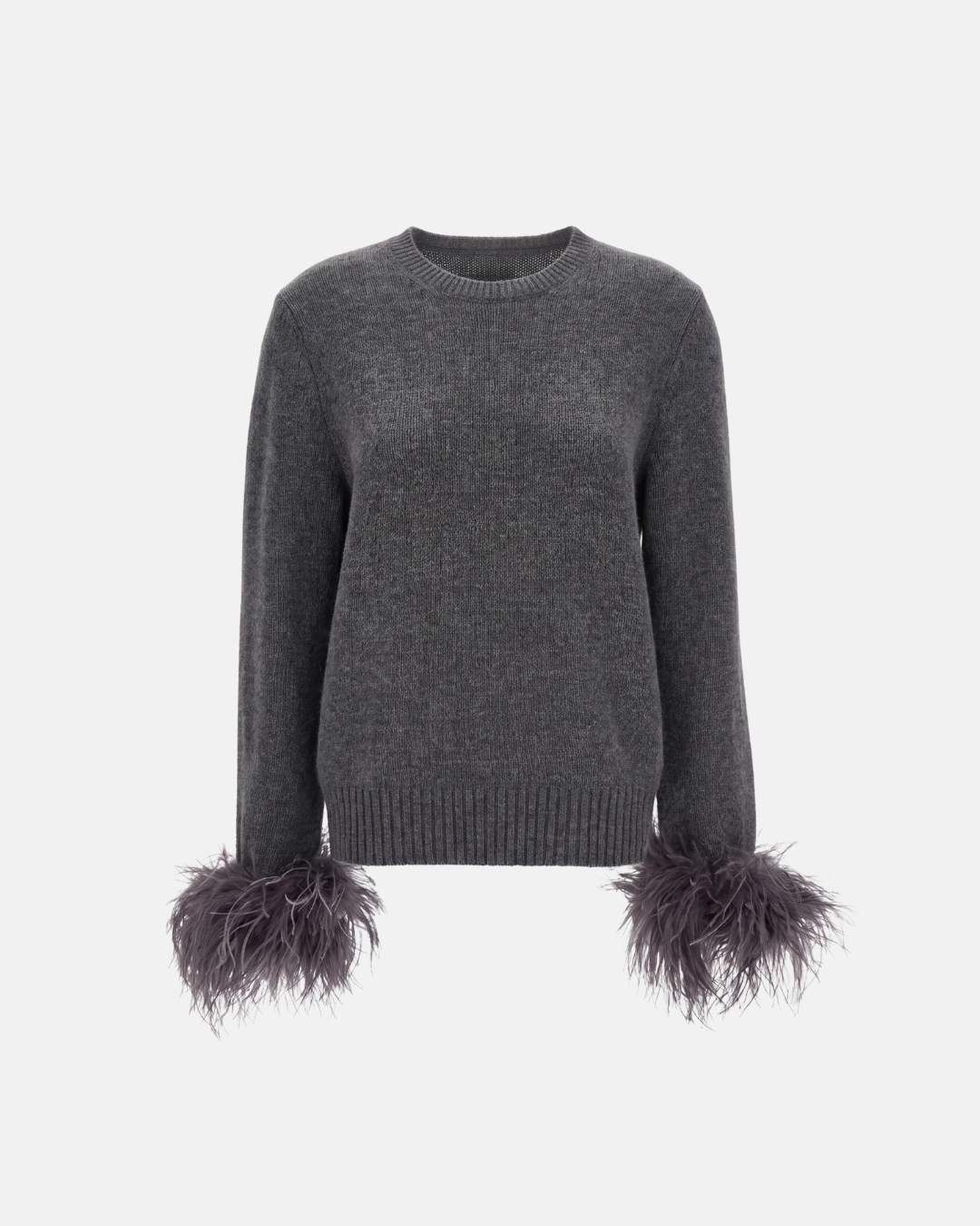 Damenpullover aus 100 % Merinowolle mit abnehmbarem Federbesatz