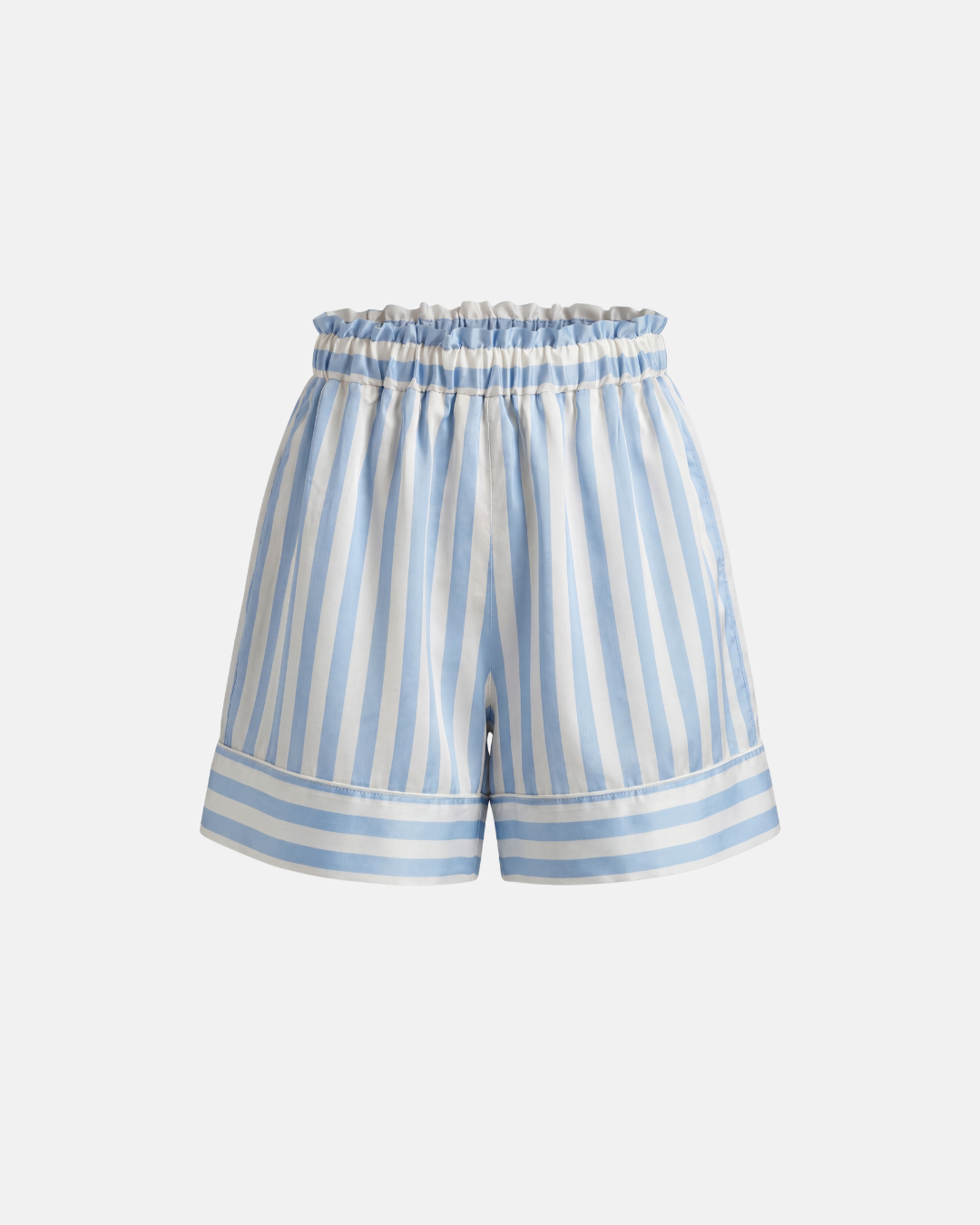 Blau-weiß gestreifte Seidenshorts für Damen mit elastischem Bund