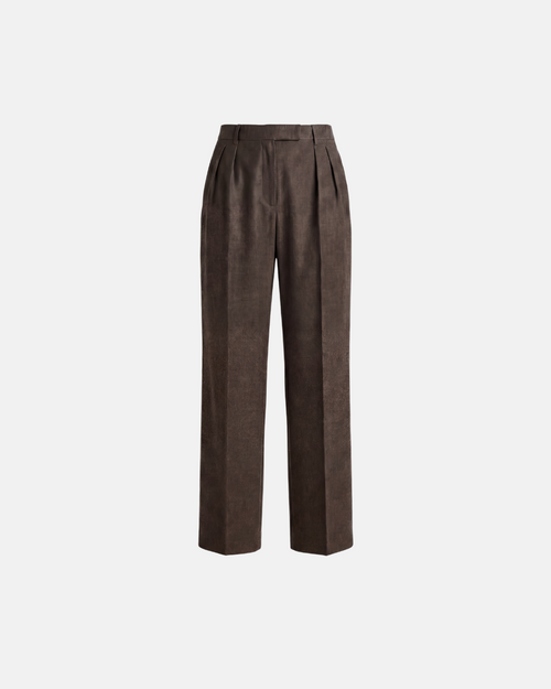 Braune Bundfaltenhose für Damen aus 95 % Schurwolle mit weitem Bein